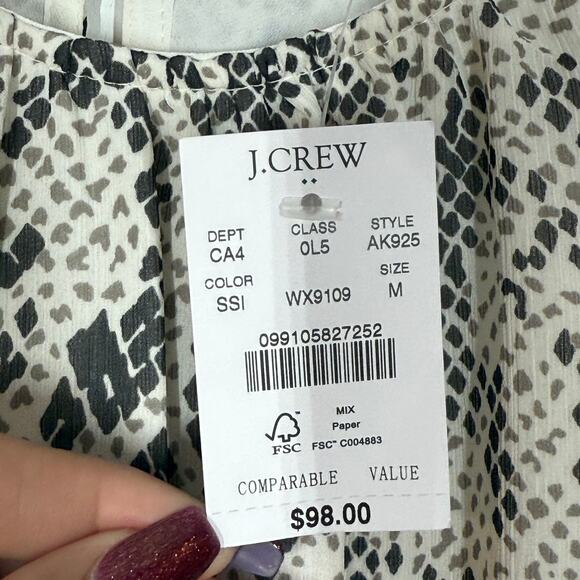 NEW J. Crew Dress Womens Size Medium Gray Snakeskin Balloon Sleeve Smocked Waist - Picture 10 of 10